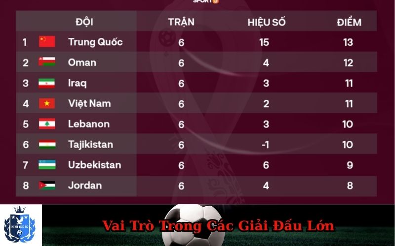 Vai Trò Trong Các Giải Đấu Lớn